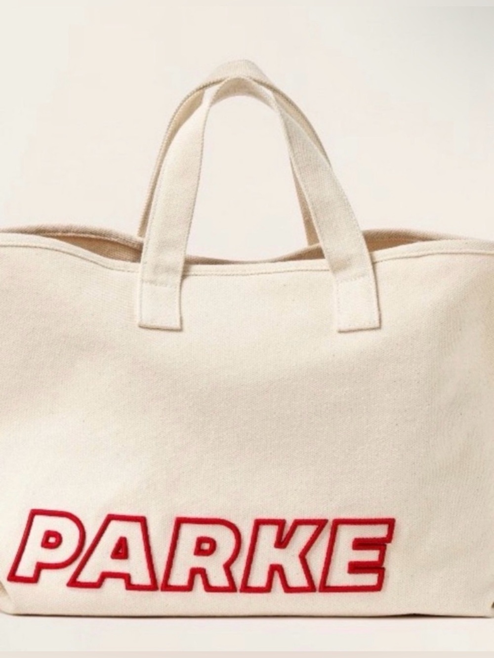 PARKE Canvas Tote Bag in Cream with Red Lettering